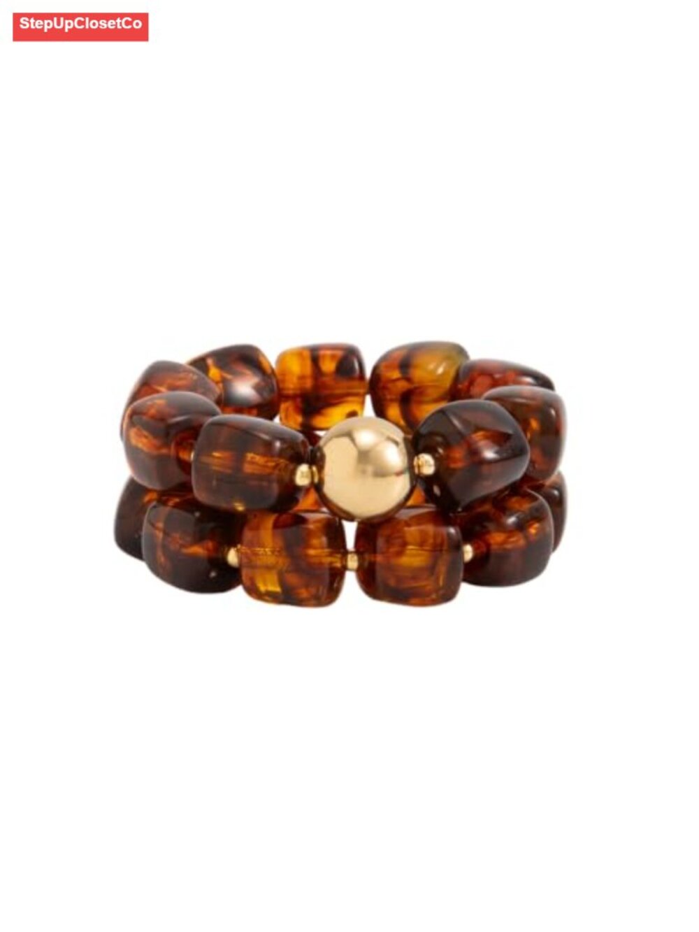 Chunky Square Resin Bead Stretch Bracelets for Women, Marble Swirl Gold Accent,